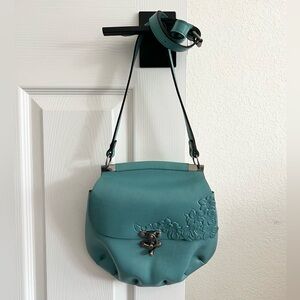 Patricia Nash Hand Cut Tooled Veneto Floral Crossbody Bag Blue Grass